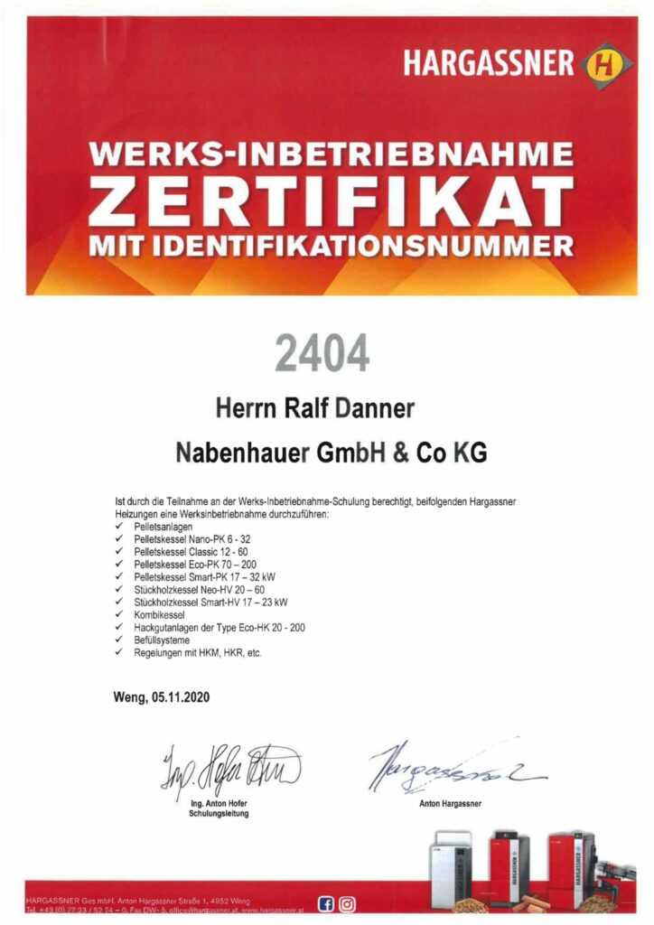Zertifikat-Werks-Inbetriebnahme