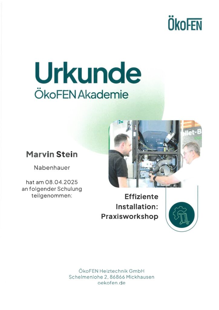 Urkunde Ökofen Marvin Stein